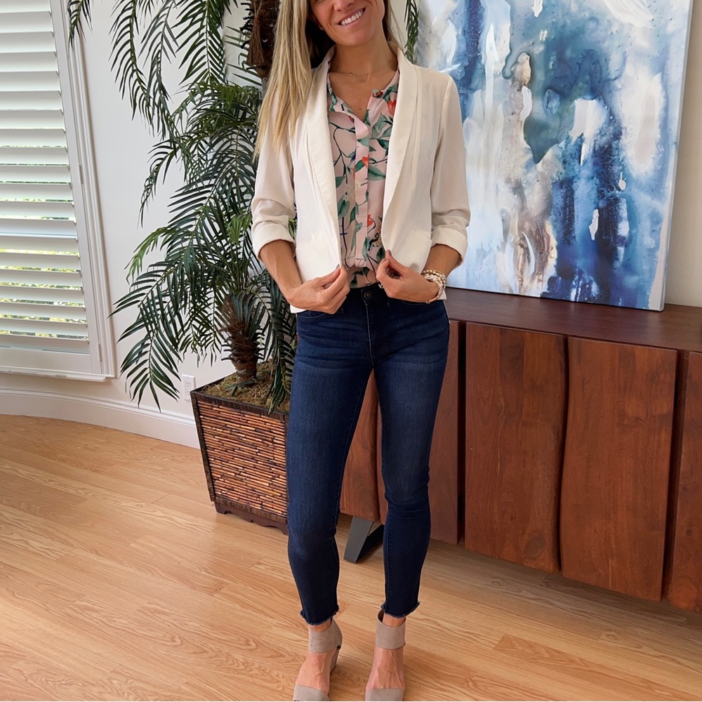 Cream Juniors Cropped Blazer Statement Jacket